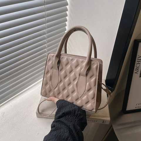 Damen Vintage Gesteppt PU Leder Tasche Rautenmuster Umhängetasche Quadratische Handtasche Mit Verstellbarem Riemen Alltag