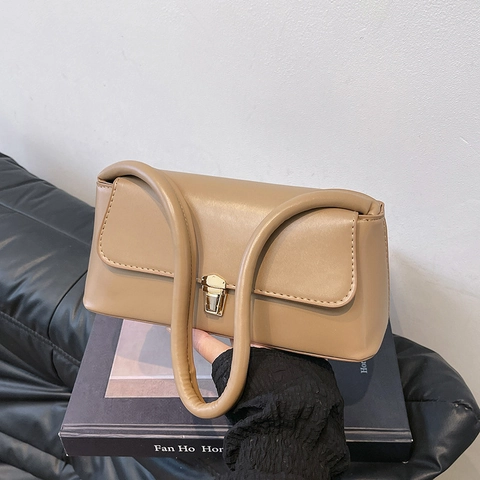 Retro Minimalistisch PU Leder Achsel Umhängetasche Für Damen Hochwertige Rechteckige Baguette Tasche Mit Metallschloss Elegante Handtasche