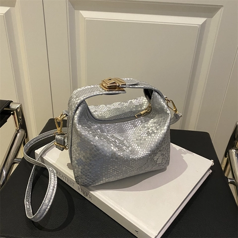 Borsa a Tracolla da Donna Con Motivo a Serpente in Pelle PU a Rilievo Piccola Borsa a Mano Quadrata Con Hardware Oro
