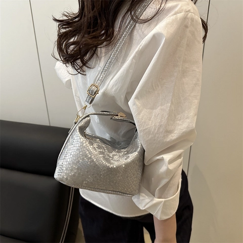 Borsa a Tracolla da Donna Con Motivo a Serpente in Pelle PU a Rilievo Piccola Borsa a Mano Quadrata Con Hardware Oro