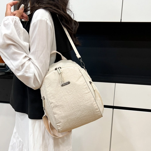 Women Fashion Casual Canvas Backpack Solid Color Street Trend Student School Bag Minimalist Stylish Commuter Travel Bag
