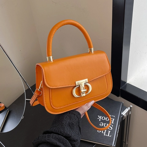 Bolso Bandolera de Cuero PU para Mujer de Moda Tendencia Callejera Bolso de Mano de Color Sólido Con Cierre Metálico Correa Ajustable