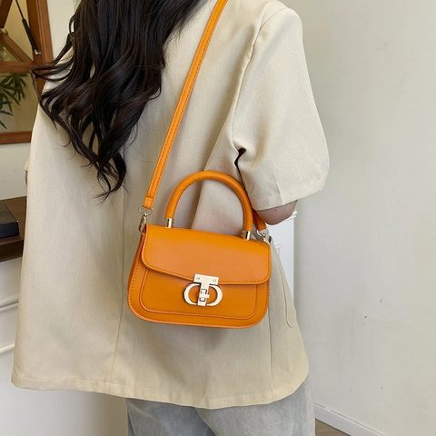 Bolso Bandolera de Cuero PU para Mujer de Moda Tendencia Callejera Bolso de Mano de Color Sólido Con Cierre Metálico Correa Ajustable