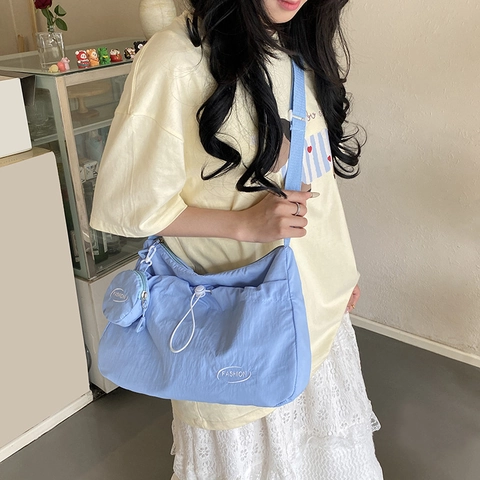 Borsa a Tracolla in Nylon da Donna Casual Con Portamonete Rotondo Tracolla Regolabile Coulisse Borsa a Spalla per Quotidiano