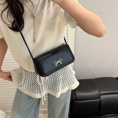 Elegant PU Leather Bowknot Crossbody Bag For Women Fashion Versatile Flap Shoulder Bag Solid Color Casual Handbag For Daily