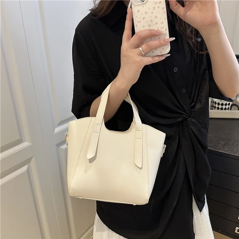 Bolso Cubo de Cuero de PU Granulado para Mujer Bolso de Hombro Cruzado Minimalista para el Trabajo Diario Bolso de Moda