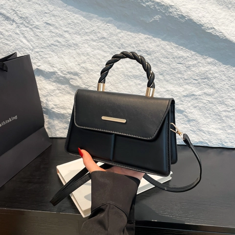 Bolso Bandolera de Cuero PU para Mujer Moda Verano 2025 Bolso de Mano Cuadrado Asa Trenzada Color Sólido Bolso de Hombro