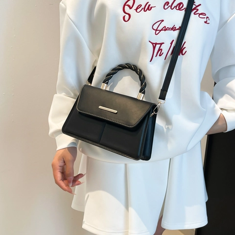 Bolso Bandolera de Cuero PU para Mujer Moda Verano 2025 Bolso de Mano Cuadrado Asa Trenzada Color Sólido Bolso de Hombro