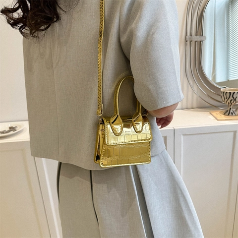 Dames Mode Metaal Krokodillenpatroon Kleine Vierkante Tas Gepreegd Kunstleer Handtas Schoudertas Voor Dagelijks Feest Sieraden