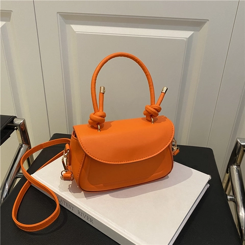 Borsa a Tracolla Minimalista Coreana in Pelle PU da Donna Tinta Unita Manico a Nodo Piccola Borsa Quadrata Borsa a Spalla Pendolare