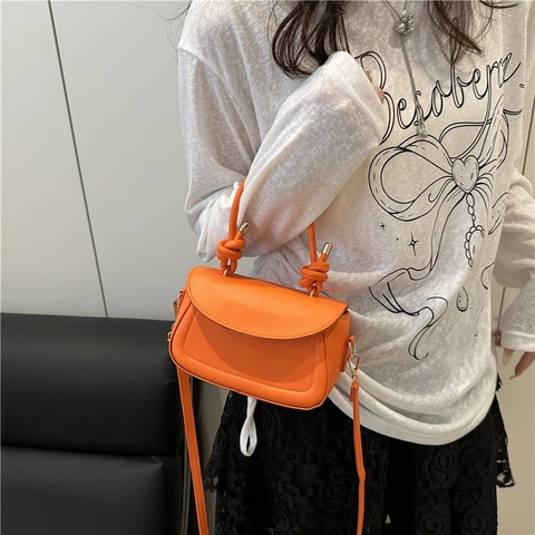 Borsa a Tracolla Minimalista Coreana in Pelle PU da Donna Tinta Unita Manico a Nodo Piccola Borsa Quadrata Borsa a Spalla Pendolare
