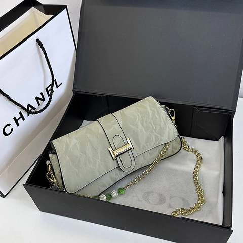 Vintage PU Leder Unterarmtasche Mit Faltenoptik Für Damen Mit Perlenkette Goldene Schnalle Französischer Stil Pendler Schultertasche