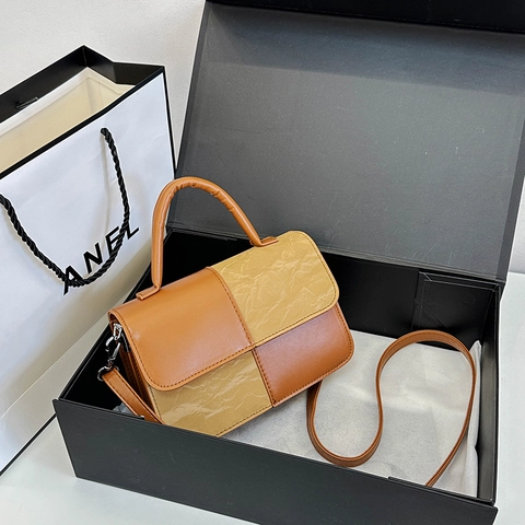 Dames Mode Patchwork PU Leer Crossbody Tas Esthetische Kleurblok Schoudertas Woon-werkverkeer Kleine Vierkante Handtas Voor Dagelijks