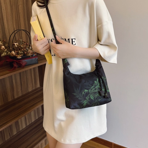 Women New Chinese Style Crossbody Bag Vintage Floral Printed Dumpling Bag Persimmon Bamboo Pattern Shoulder Handbag