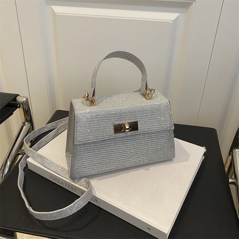 Women Sequin Crossbody Bag Glitter Handbag With Gold Metal Twist Lock Evening Party Small Square Bag Fashion Shoulder Bag