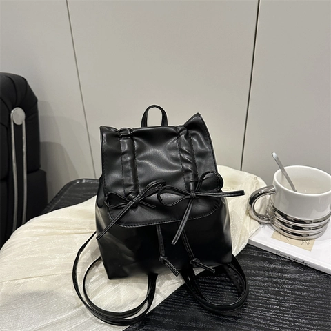 Damen Mini Schleife Rucksack PU Leder Koreanischer Stil Kleiner Schulranzen Für Mode Täglich Pendeln Lässige Umhängetasche