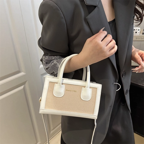 Dames Retro Patchwork Crossbody Tas Mode Geweven Stof PU Leer Handtas Casual Veelzijdige Schoudertas Voor Dagelijks Gebruik