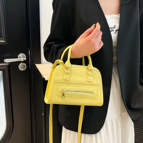 Women's Fashion PU Leather Crossbody Bag Solid Color Lychee Grain Handbag Small Square Shoulder Bag For Daily Commute