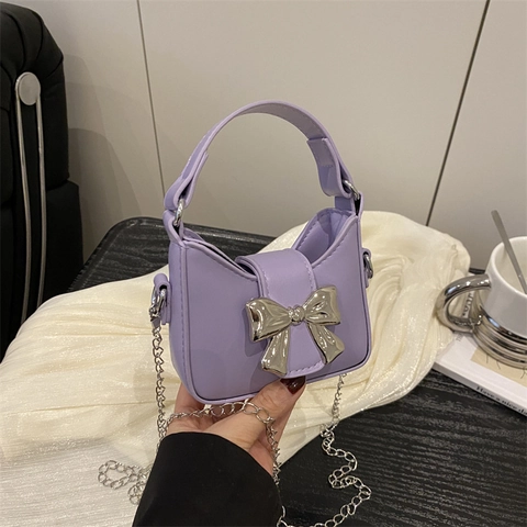 Neue Exquisite Mini Schleife Handtasche Für Damen Kinder Bonbonfarben PU Leder Kette Umhängetasche Kleine Quadratische Tasche