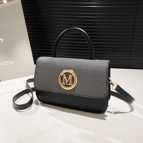 Dames Retro Patchwork PU Leer Crossbody Tas Mode Vierkante Handtas Met Metalen M Letter Logo Verstelbare Schouderriem Elegante Dagelijkse Tas