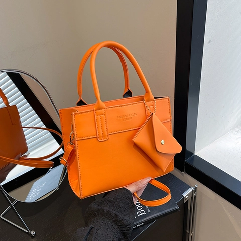 Bolso Bandolera Minimalista de Cuero PU para Mujer Bolso de Mano de Color Sólido a la Moda Con Mini Bolsa Correa Ajustable