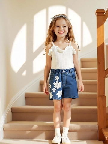Kleinkinder Mädchen Sommer Cami Top Und Blumenmuster Denim Shorts Outfit Baumwolle Denim Atmungsaktiv Weich Kinderkleidung Urlaub