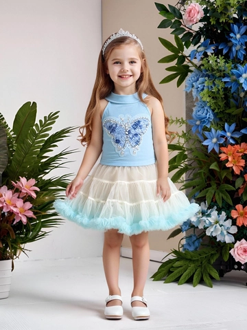 Meisjes Prinses Vlinder Borduursel Pailletten Halter Top En Meerlagige Mesh Tutu Rok Party Kleding Outfit