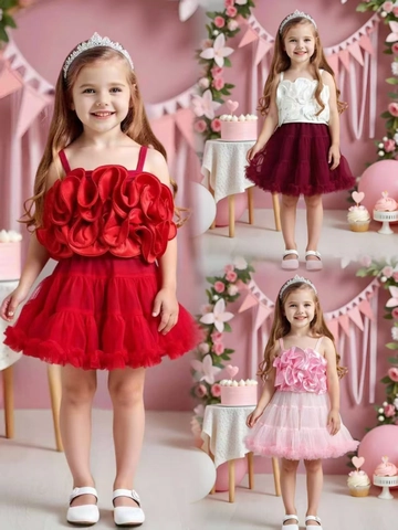 Ensemble de Vêtements Princesse pour Filles Haut à Camisole Florale 3D et Jupe Tutu en Maille Multicouche pour Fête