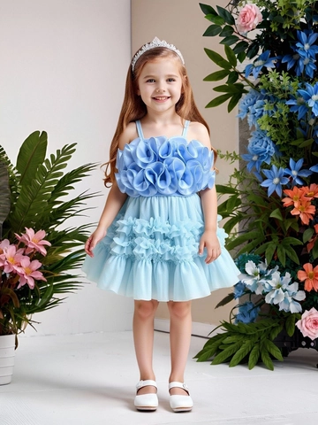 Girls 3D Flower Sling Top And Mesh Tulle Skirt 2 Piece Set Solid Color Princess Party Outfit Kids Summer Clothes