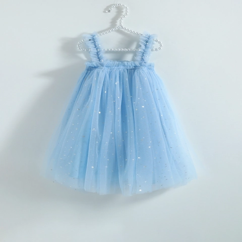 Girls Sequin Mesh Princess Dress Polyester Sparkly Star Moon Pattern Sleeveless Tutu Dress For Party Wedding Kids Summer Clothing