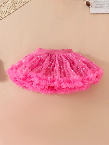 Outfit Estivo da Bambina Principessa Con Top Monospalla a Volant e Gonna Tutu in Rete con Stampe di Stelle