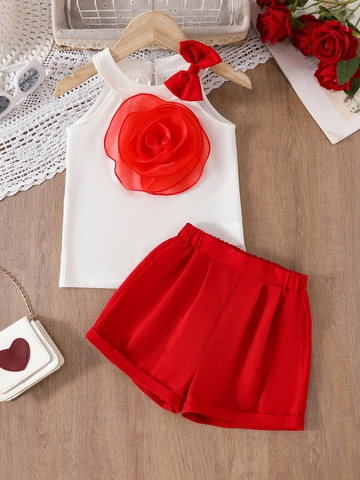 Meisjes Zomer Katoenen Kledingset 3D Bloem Halter Mouwloze Top En Shorts 2-Delige Outfit Zoete Prinses Kinderen Mode