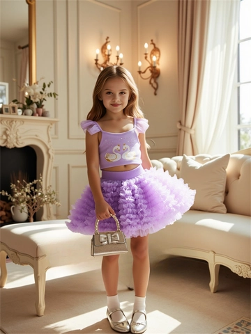 Meisjes Prinses Tutu Rok Set Zwaan Print Mouwloze Top Multi Layer Tulle Taart Rok Verjaardagsfeestje Outfit Voor Kinderen