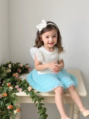 Completo Tutu da Principessa Estivo da Ragazza Top Senza Maniche e Gonna in Rete a Strati Abito da Festa di Compleanno