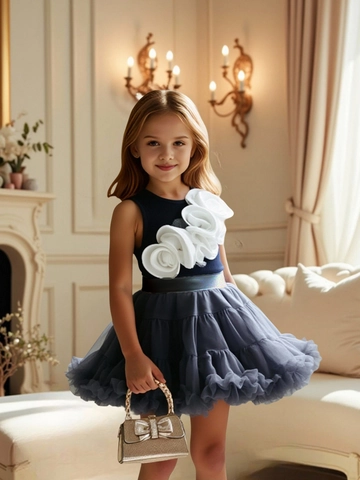 Vêtements pour Filles Haut Sans Manches à Fleurs 3D et Jupe Tutu en Maille à Étages Princesse Fête Mariage Été