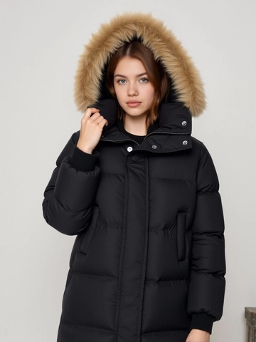 Chaqueta Acolchada de Invierno para Niños con Capucha Cuello de Piel Abrigo Cálido Engrosado para Niños Niñas Manga Larga Color Sólido
