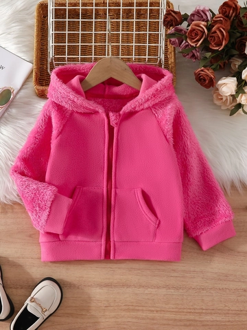 Giacca Invernale in Pile con Cappuccio da Bambina Rosa Rosso Manica Lunga Cerniera Cappotto Caldo Pesante per Bambini