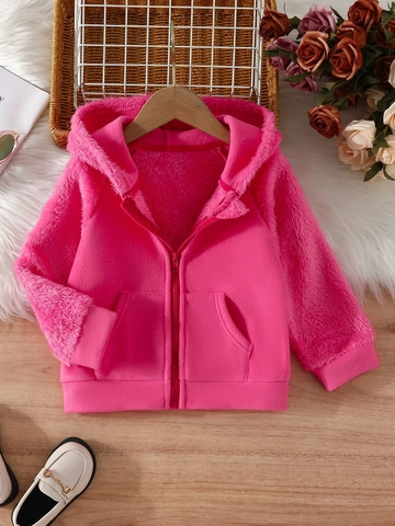 Giacca Invernale in Pile con Cappuccio da Bambina Rosa Rosso Manica Lunga Cerniera Cappotto Caldo Pesante per Bambini