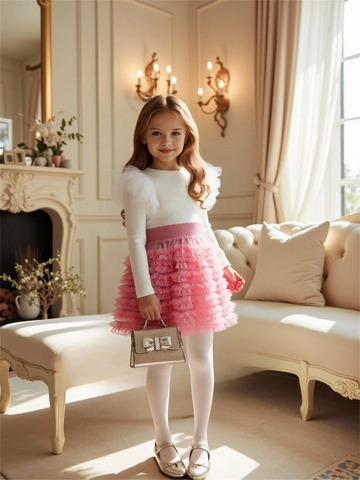 Mädchen Prinzessin Rüschen Langarm Strickoberteil Und Mehrlagiger Netz Tutu-Rock Herbst Frühling Elegante Kleidung