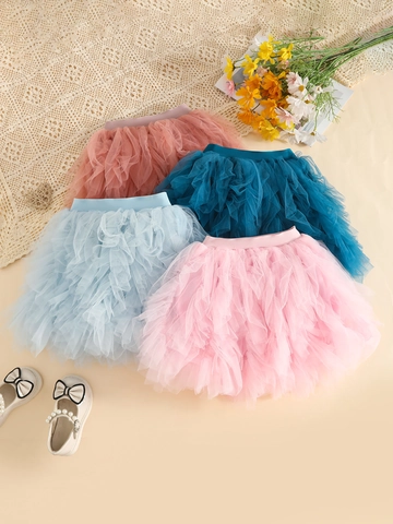 Girls Princess Tutu Skirt Multi Layered Mesh Tulle Skirts Elastic Waist Solid Color Toddler Party Dance Skirts For Kids