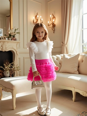 Mädchen Prinzessin Rüschen Langarm Strickoberteil Und Mehrlagiger Netz Tutu-Rock Herbst Frühling Elegante Kleidung