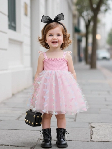 Abito da Ragazza in Maglia con Farfalle 3D Dolce Abito da Principessa Tutu a Punto Smock Abito da Fata Estivo Senza Maniche