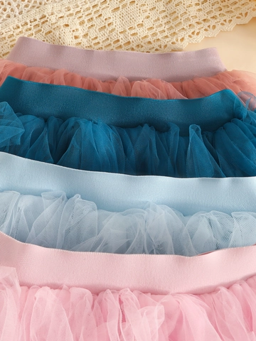 Girls Princess Tutu Skirt Multi Layered Mesh Tulle Skirts Elastic Waist Solid Color Toddler Party Dance Skirts For Kids