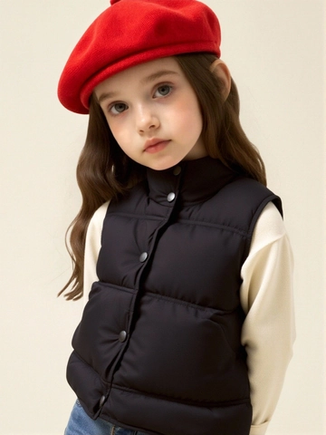 Kids Winter Thickened Puffer Vest Polyester Padded Sleeveless Jacket Solid Color Stand Collar Warm Outerwear Coat For Boys Girls