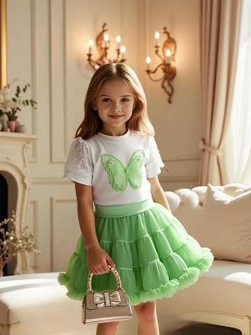 Set di 2 Pezzi da Bambina con Maglietta a Farfalla e Gonna Tutu in Rete a Strati per Piccoli Abbigliamento da Principessa