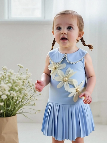 Abito Plissettato Senza Maniche Viola Lavanda Bambina Colletto Peter Pan Pizzo Floreale Abito Principessa Per Festa Quotidiano