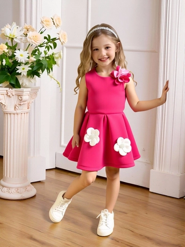 Mädchen Ärmelloses Prinzessinnenkleid 3D Blumen Künstliche Perle Elegant Festlich Party Geburtstag Sommerkleid Kinder Polyester