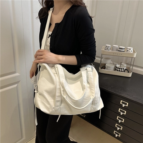 Large Capacity PU Leather Tote Bag For Women Versatile Solid Color Shoulder Crossbody Bag Casual Commuting Handbag