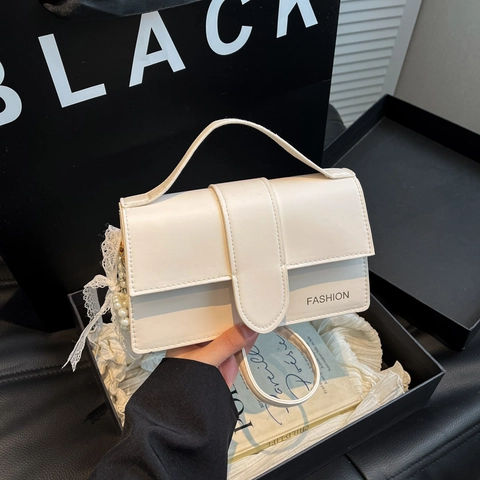 Bolso Bandolera de Cuero PU de Moda para Mujer Con Colgante de Encaje de Perlas Estampado de Letras Bolso de Mano Chic Cuadrado