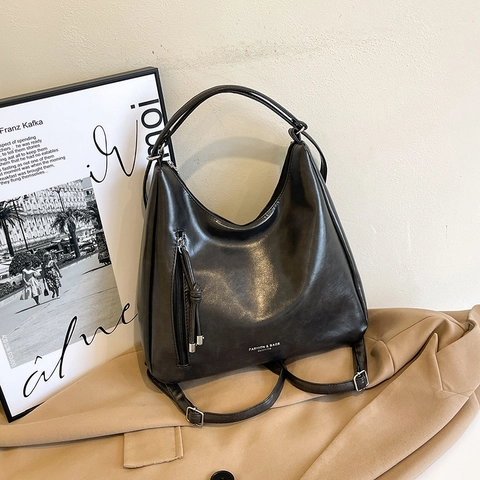 Borsa Tote Retro in Pelle PU di Grande Capacità per Donna Borsa a Spalla Hobo Vintage Con Tracolla Regolabile Zaino Moda